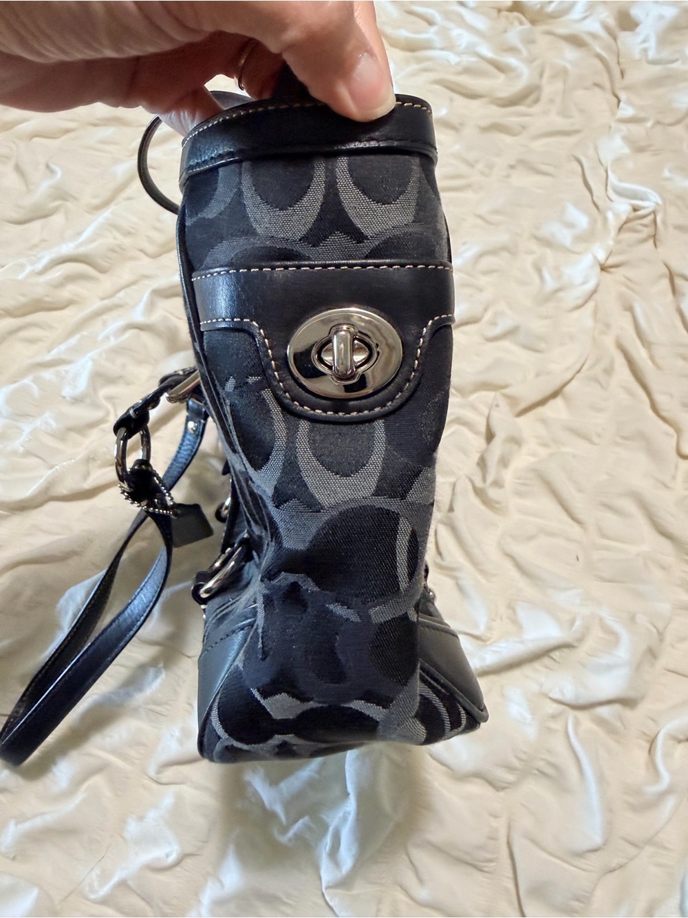 Coach Black & Gray Signature Canvas Shoulder Bag - Picture 3 of 16